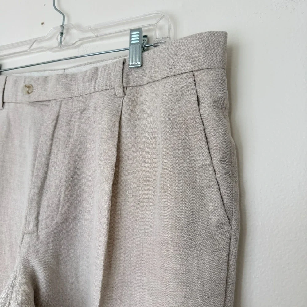 Murano Linen Pleated Pants Mens Beige Size 38 x 32 | RN58909